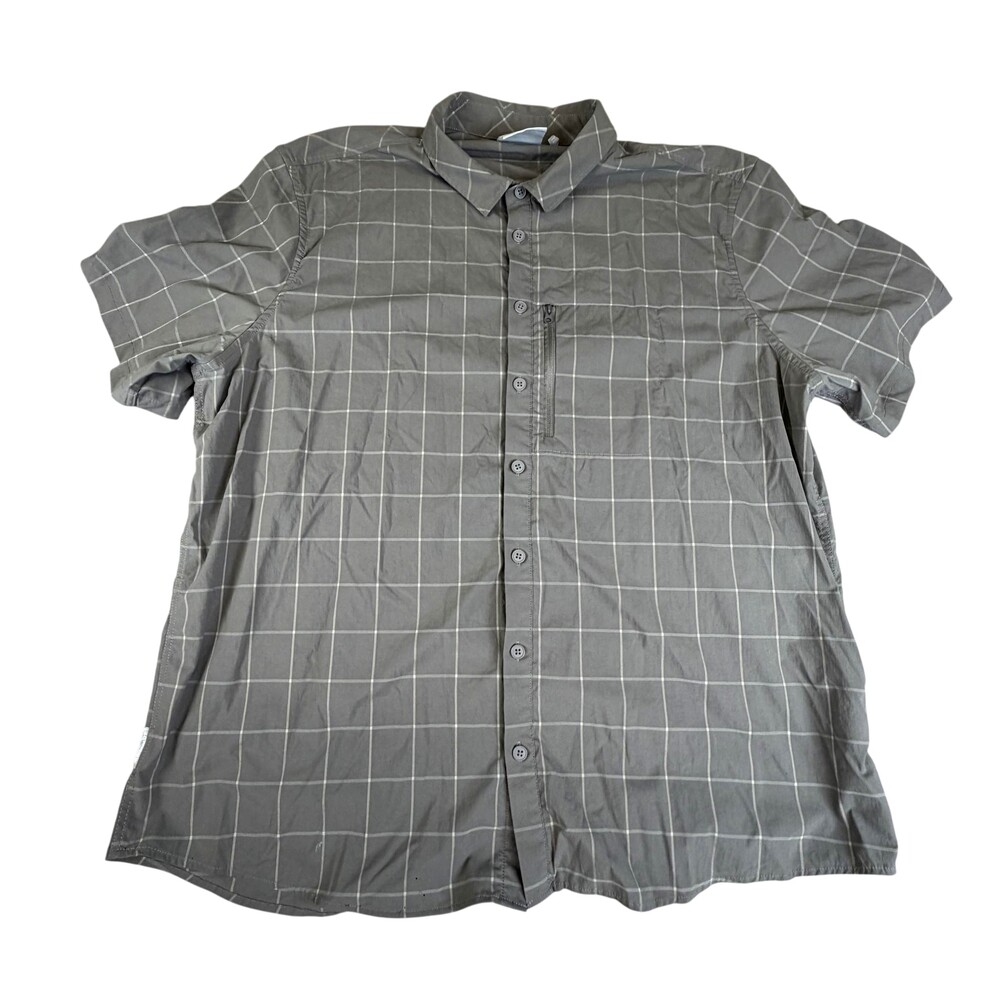 Mammut Shirt Mens 2XL Gray Check Short Sleeve Button Front Zip Pocket Outdoor